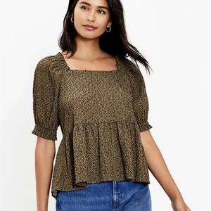 LOFT Dotted Smocked Peplum Top Size XS